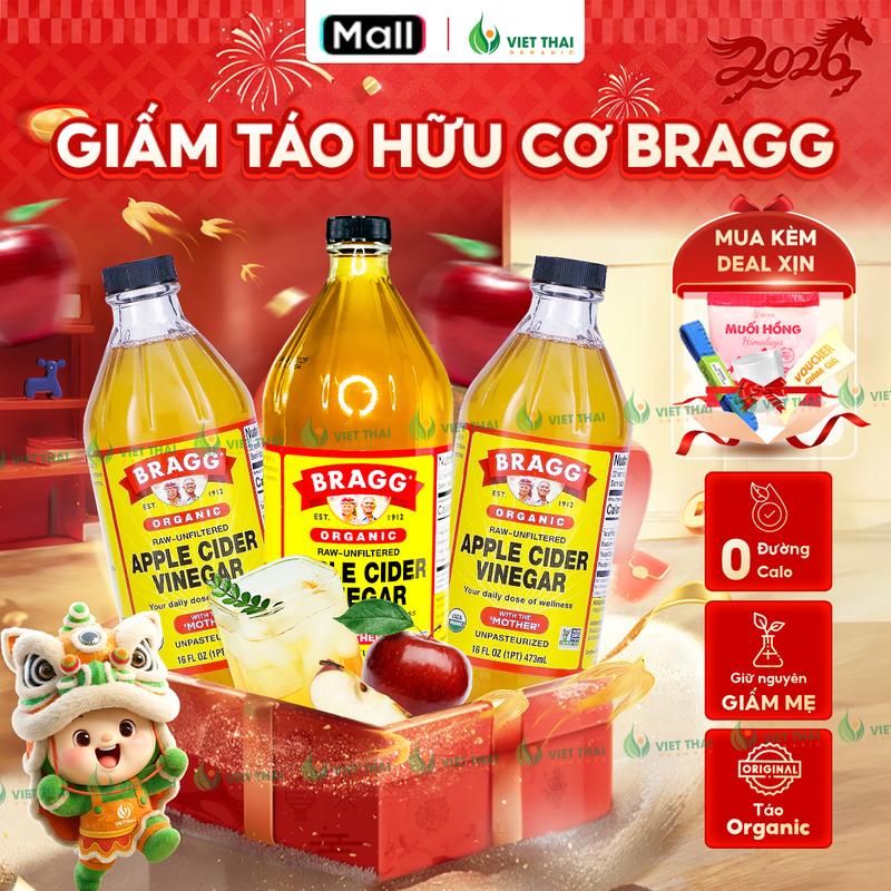 CHÍNH HÃNG + QUÀ Giấm Táo Bragg Có Giấm Cái - Dấm Táo Mỹ Thức Uống Healthy Eatclean Gia Vị Nấu Ăn Trộn Salad Việt Thái Organic