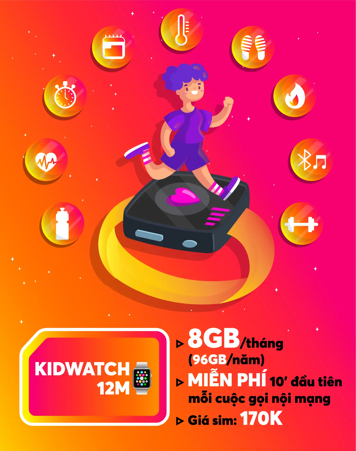 SIM Kid Watch Vietnamobile 4G Nano, 96GB/năm, Miễn phí cước năm đầu tiên