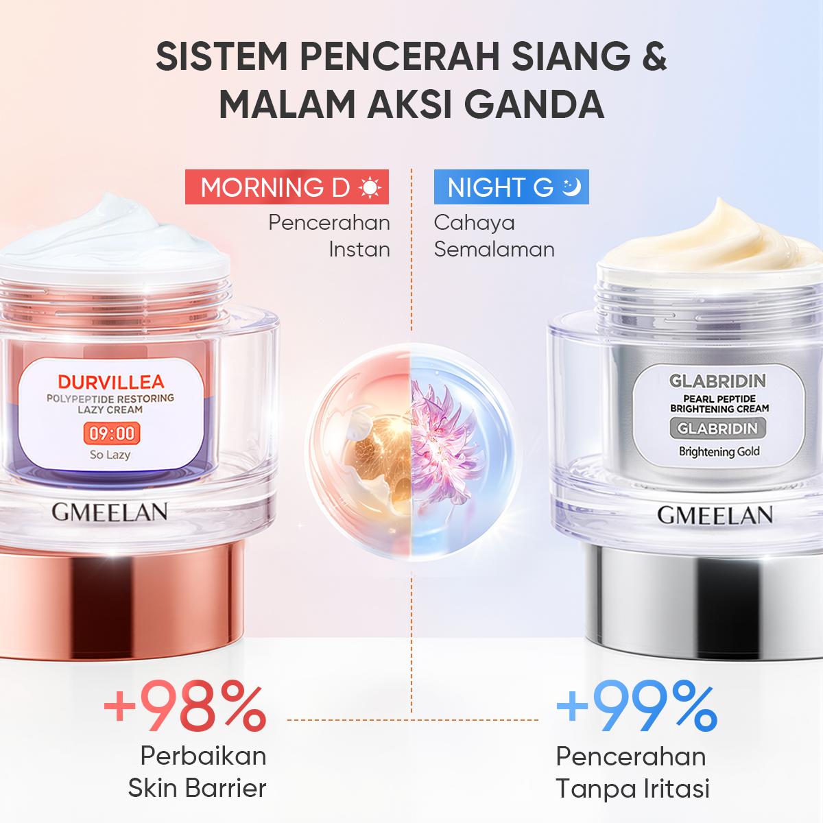GMEELAN Durvillea Polypeptide Pemulihan Krim Malas 30g +Glabridin Pearl Peptide Brightening Cream 30g