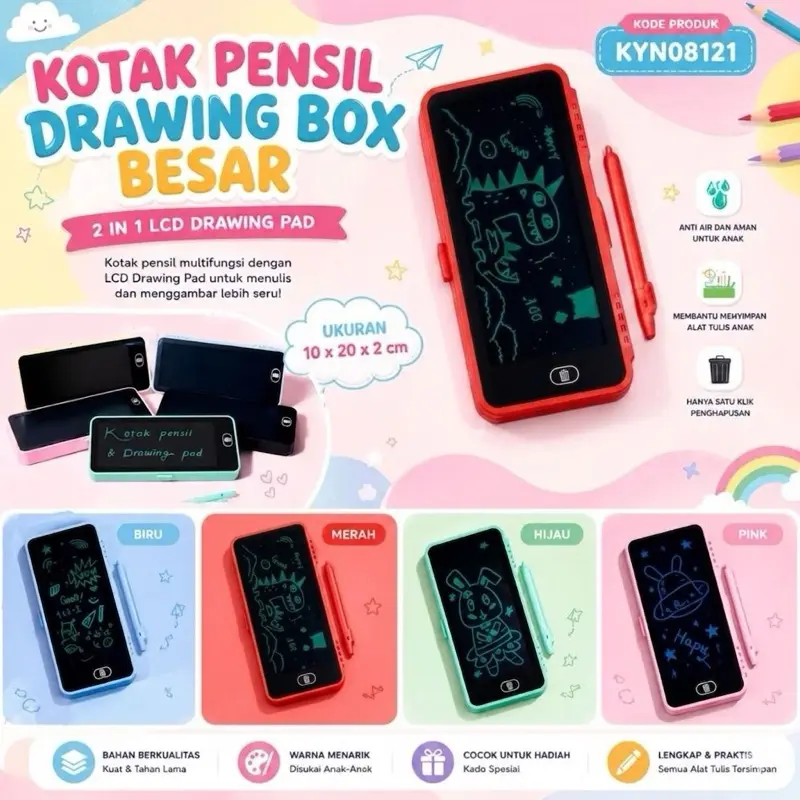 [FS GROSIR] Kotak Pensil Case Besar Lcd Writing Drawing Box Case Ukuran Besar Pencil Drawing Pad Edukasi 2in1
