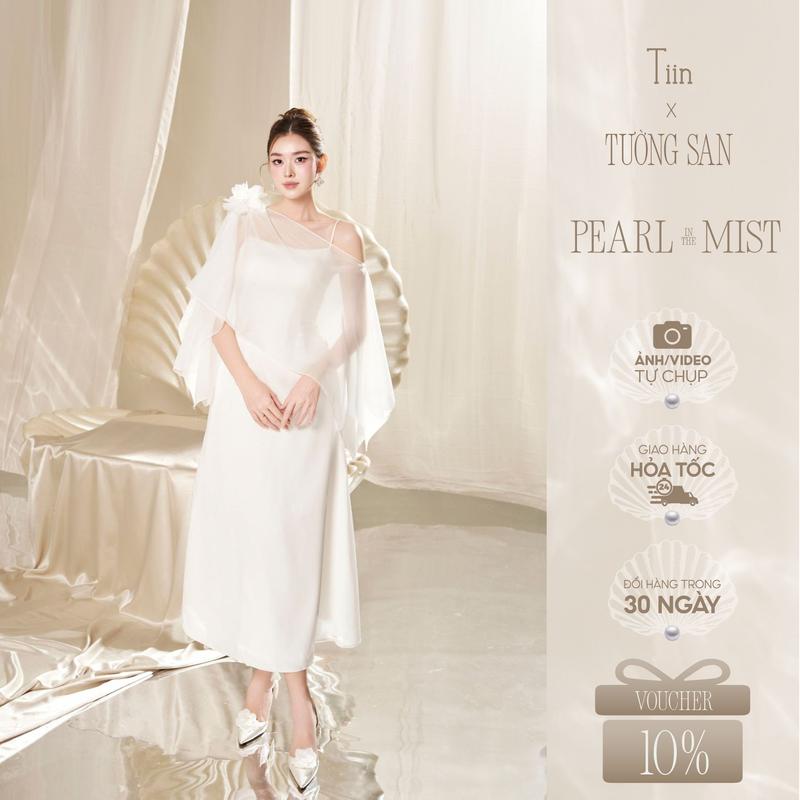  TIINSTORE x TƯỜNG SAN Váy đầm lụa 2 dây dáng dài phối áo choàng tơ hoa sang chảnh dự tiệc VHS.2507.237 