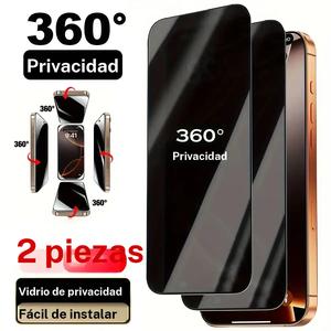 2 piezas de vidrio templado con revestimiento antirreflectante y privacidad a 360°, protector de pantalla antispi para iPhone 17/16/15/14/13/12/11, Pro Max, Plus, X, XS Max y XR