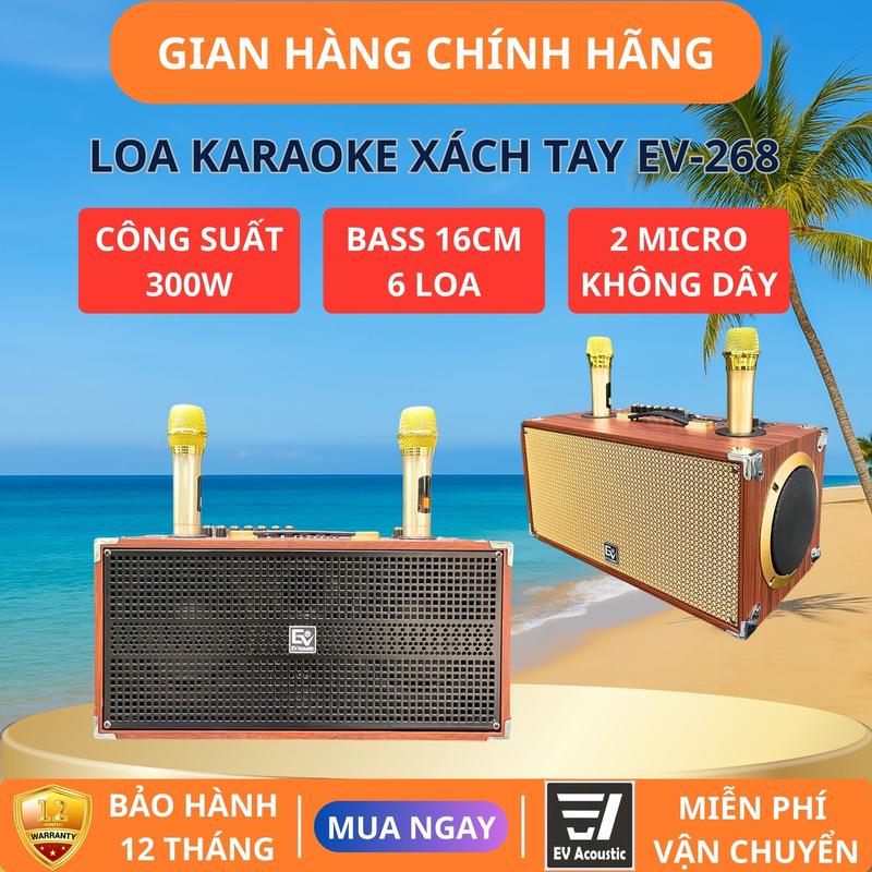 Loa Karaoke Xách Tay EV-268 | Công Suất 300W | 2 Bass 16 | 6 Loa | Thùng Gỗ | Micro Không Dây | Âm Thanh Mạnh Mẽ Nhỏ Gọn