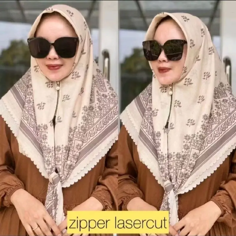 Hijab Segi Empat Instan Zipper Lasercut /  Kerudung Syari Voal Zipper / Hijab  Wanita Muslim Instan Zipper Lasercut Kekinian Nyaman Lembut 2
