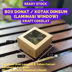 (10 PCS) Box Donat isi 1 Lunchbox XS Ukuran 10x10x5 cm Kraft Laminasi Window Ketebalan 290 gsm | Kotak Dimsum - Dus Takoyaki - Dus Dimsum - Box Cookies - Kotak Donat
