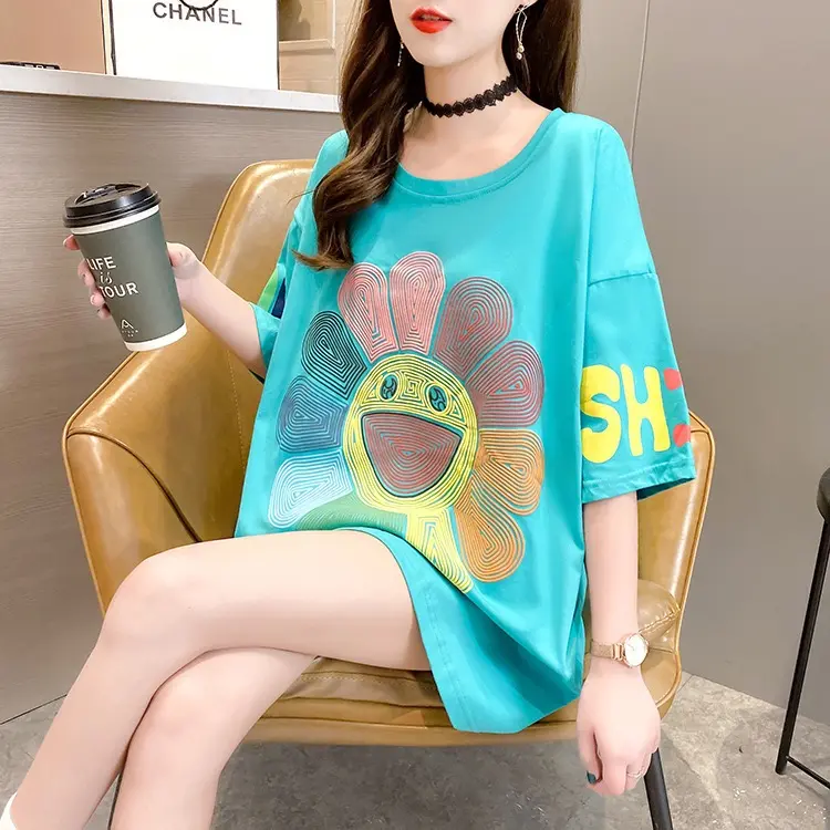 Kaos Oversize , Baju T-shirt Wanita Bahan Katun Campuran Adem CODE V1201 5