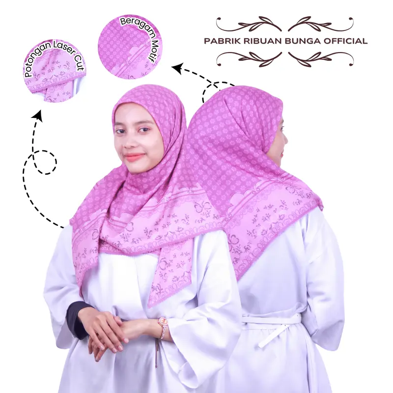 Hijab/Kerudung ukuran Standart Segiempat Motif bahan Voal TERMURAH dan Berkualitas PREMIUM LASER CUT FINISHING (08-0070) 0
