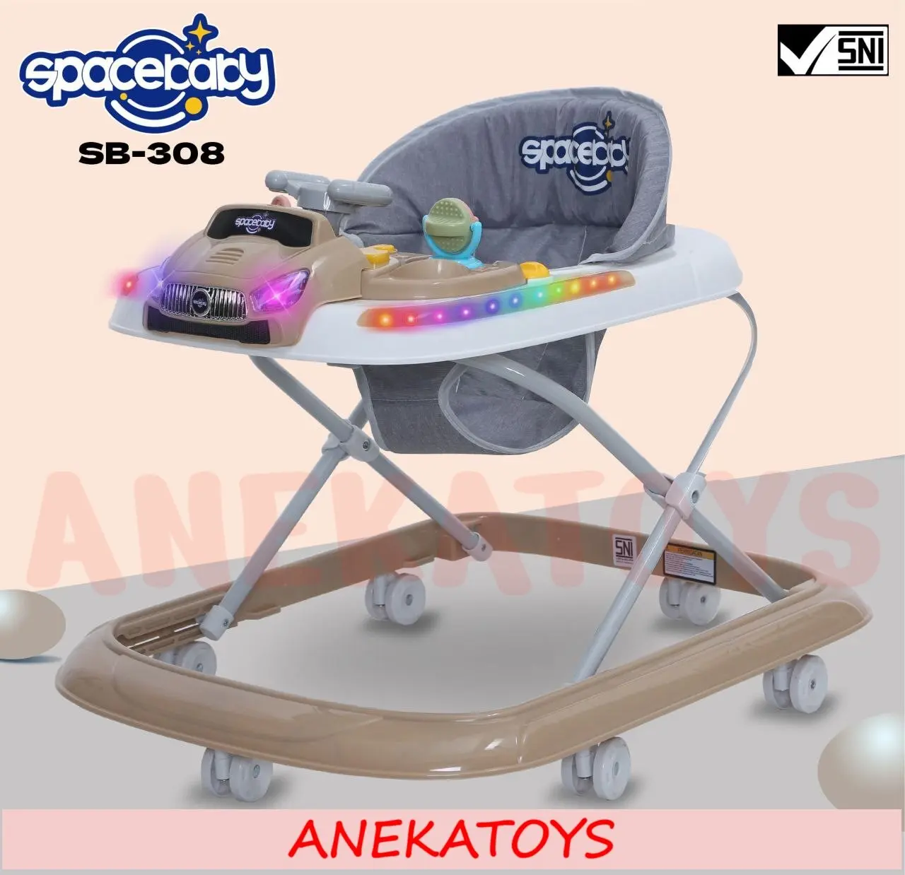 Baby Walker Bayi Spacebaby SB308 Mainan Stir Mobil Body Berlampu n Musik