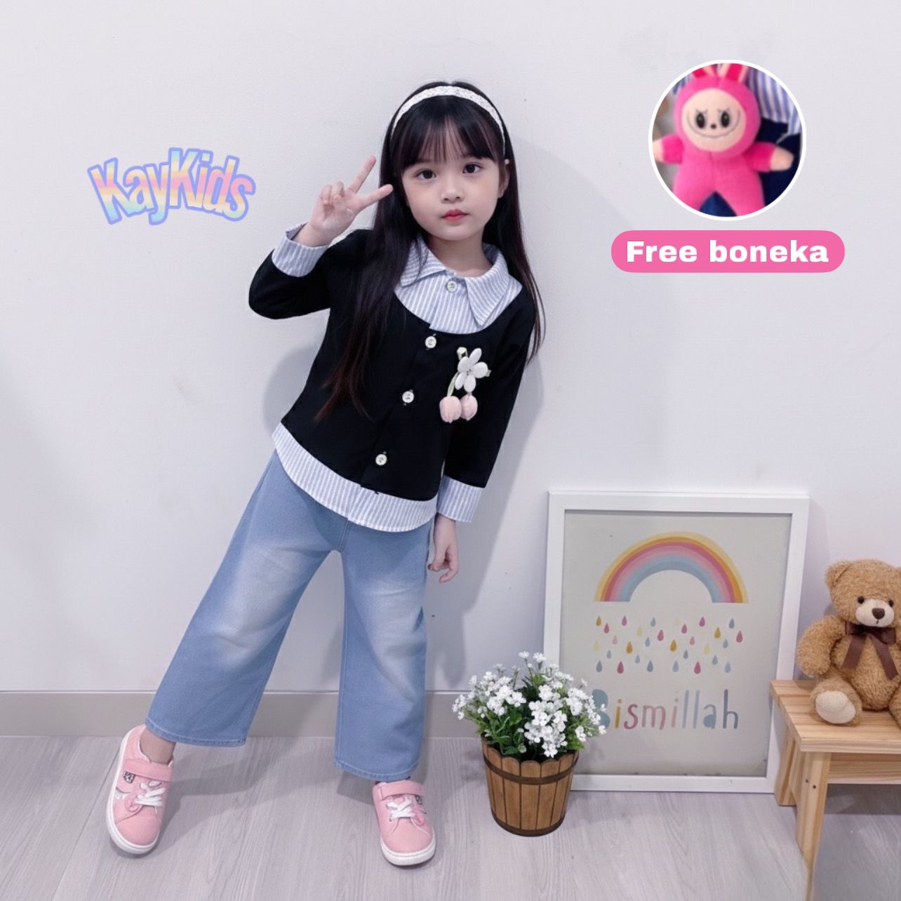 Setelan Jeans Wispie Import Anak Perempuan Usia 2-10 Tahun Viral Fashion Anak Terbaru Terlaris COD