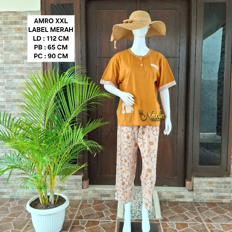 BABYDOLL AMRO LABEL MERAH LENGAN PENDEK CELANA PANJANG SIZE XXL 0
