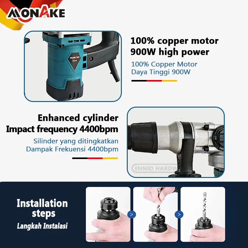 Mesin Bor Bobok 26mm Rotary Hammer Drill Impact Beton Tembok Listrik Bobok MK-810 MONAKE 1