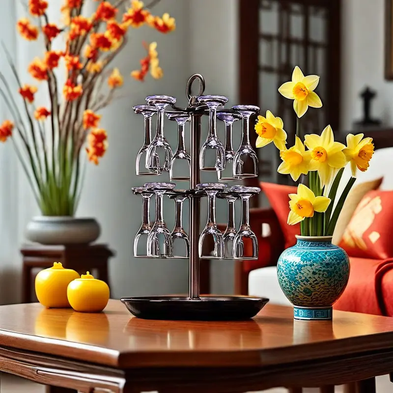 Sắt Baijiu Cup Rack, Đôi sắt tấm nhỏ Goblet Rack, Baijiu Cup Storage Rack, Mà có thể chứa 12 ly, với một Retro và đẹp xuất hiện 6
