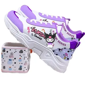 Sepatu Anak Kuromi02 Terbaru Fashion sepatu anak perempuan ujung bundar w/red trainer hak datar ( 1 cm atau kurang) zora hitam pink velcro sol karet