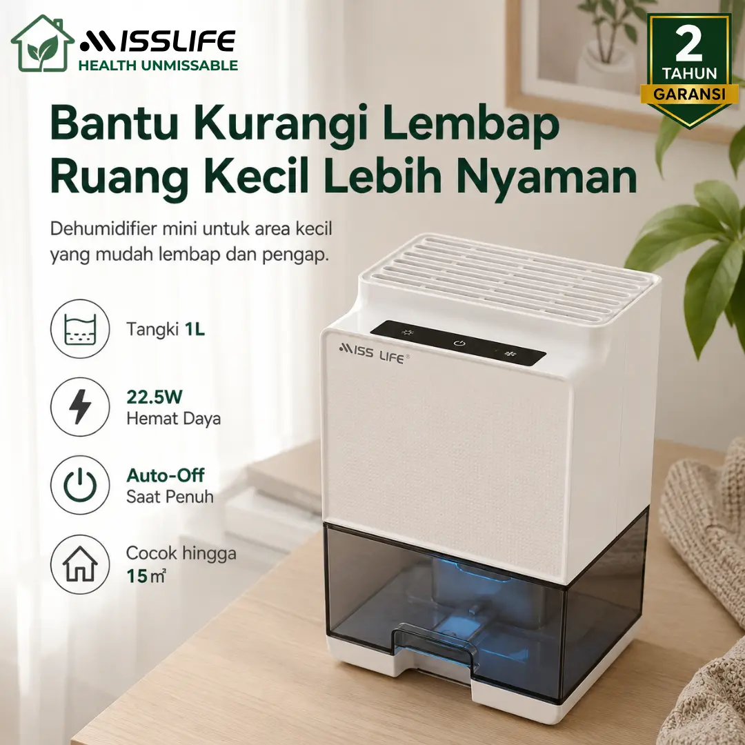 MISS LIFE Dehumidifier DRY LITE Penyerap Lembab Ruangan Pengurang Kelembapan Bau Apek Bantu Kurangi Risiko Jamur Hemat Listrik untuk Kamar Tidur Kamar Mandi Lemari Ruang Tamu Area Laundry Rumah Apartemen