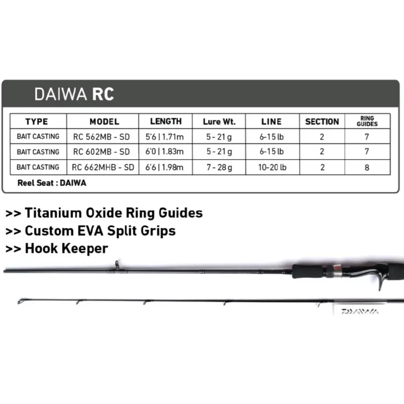 Joran Daiwa RC 562MB | 602MB | 662MHB | Baitcasting | Titanium Oxide Ring Guide | Casting Toman | Gabus | Hampala | Alat Pancing Unggulan 2