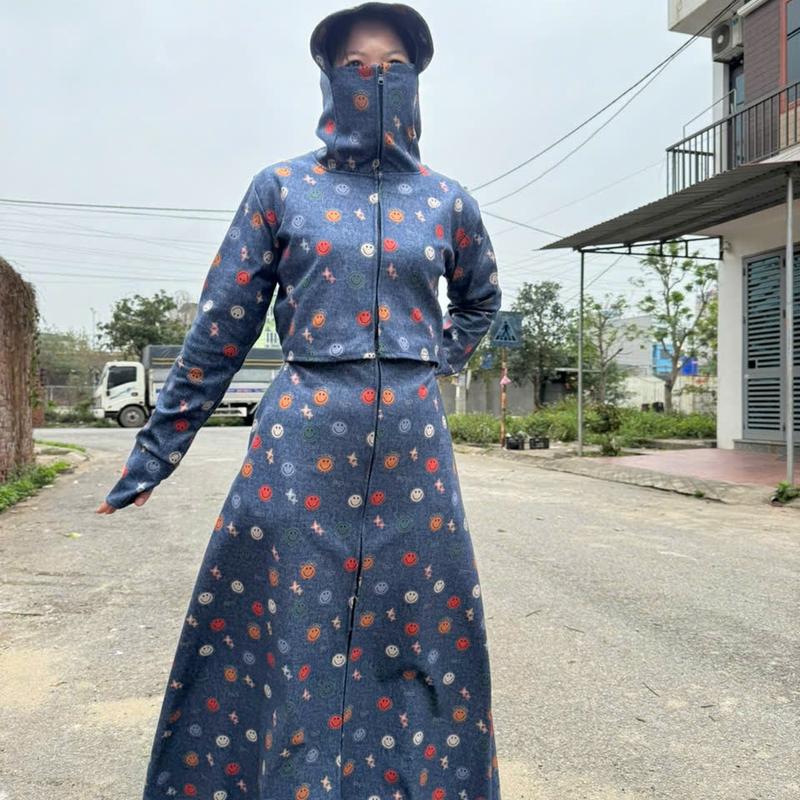 Váy chống nắng toàn thân jean xưởng Ngắm Nữ Dress Women Nhung Kem thân áo hai lớp