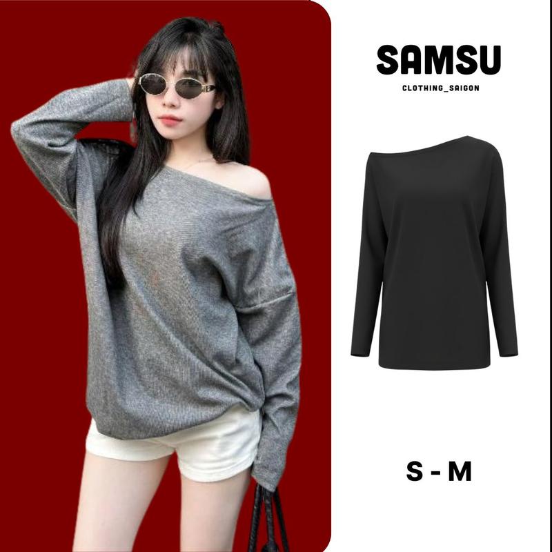  Áo Thun Nữ Tay Dài Lệch Vai Chất Thun Lông Thỏ Co Dãn Giữ Nhiệt Nhiều Màu Pastel Size S M Phù Hợp Thu Đông Samsu.clothing_saigon 