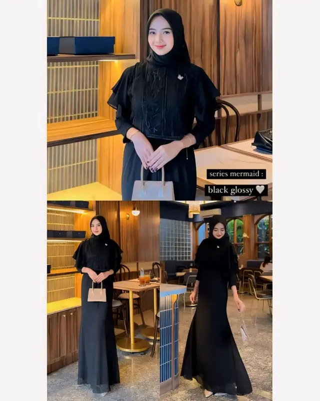 Baju Gamis Wanita Terbaru Ayda Mermaid AF Bahan Certy Babydoll Full Furing Mix Brukat Size M L XL XXL Dress Kondangan Kekinian Fashion Muslim Warna Mocca Black Roseberry Denim Grey Zipper Depan / Busui 2