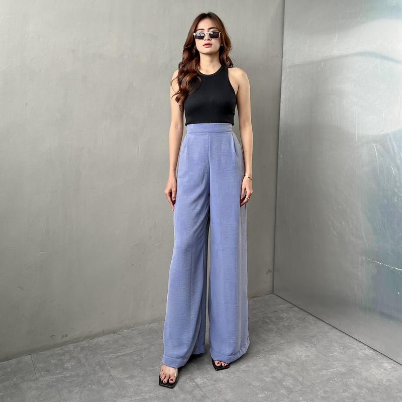 Georgios Women l Ely Culottes Pants | Celana Panjang Kulot Wanita Kekinian Bawahan Casual High Waist Dewasa Hitam Loose Airflow Tebal 2