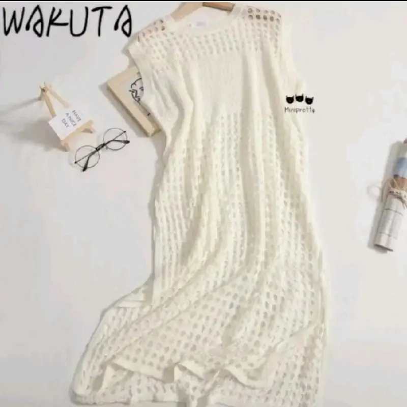 Ruby tunik jaring - Atasan wanita tanpa lengan - tunik rajut belah samping 6