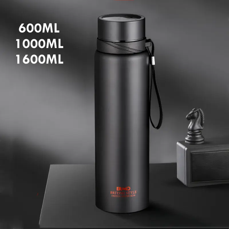 Double wall stainless steel vacuum flask large capacity portable sports water bottle coffee tea mug with filter optional 1000ml/1600ml