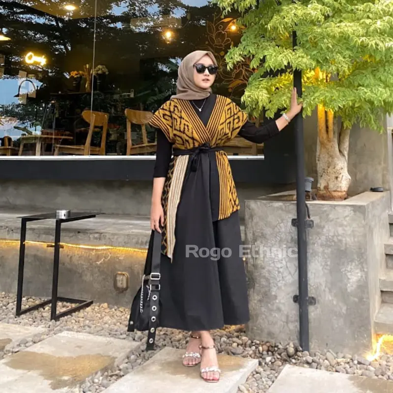 Set Couple Andin Hitam Abu Dress Kondangan Baju Batik Tenun Wanita Kain Panjang Polos Kombinasi Keluarga Pasangan 3