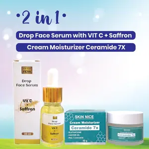 Drop Face serum with  Vitamin  C + Saffron With Cream Moisturizer Ceramide 7x 50g/30g / Cream Moisturizer Ceramide 7X Membantu Mencerahkan Niacinamide Perawatan Wajah dan Leher Kusam