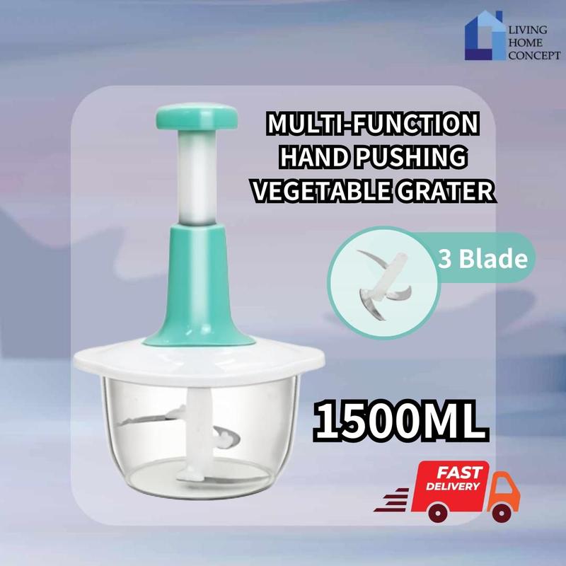 1500ML Hand Press Push Food Processor Chopper Chopping Fruits Vegetable Slicer Cutting Kitchen Tools Kitchenware Steel Blue Iron Stainless Utensils 7
