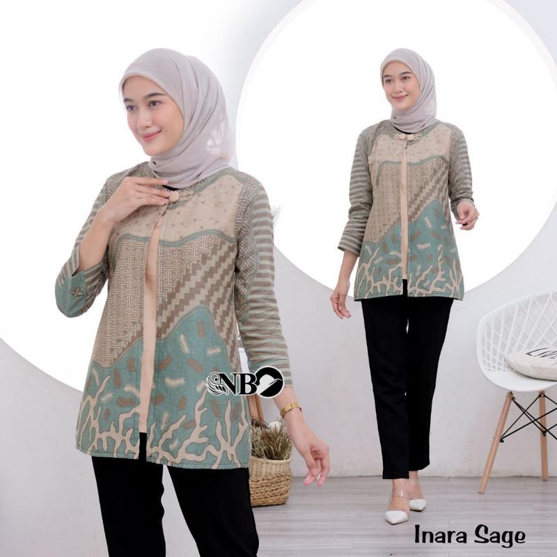 Couple Atasan Batik Pria Wanita Jumbo - Kemeja Lengan Pendek/Panjang - Blus Cardi & Blus Balon Busui Uk. M L XL XXL XL 4XL 5XL 6XL 7XL 8XL 9XL 10XL - Katun - Inara Sage - COD 3
