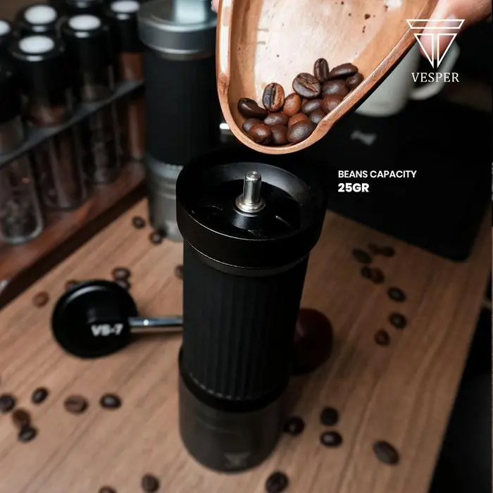 promo - vesper manual coffee grinder vs-7 with seven stars burr foldable handle triple bearing / profesional grinder kopi manual teknologi 7stars burrs dengan 3bearing