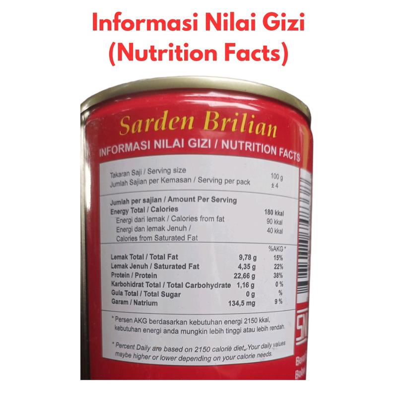 Brilian sardenis praktis siap masak ikan sarden saus tomat dalam kaleng 425gr (kaleng besar) Exp date 3 tahun 2