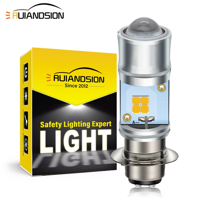 Ruiandsion P15D H6M 25-1 25-3 Led Motorcycle Headlight Blubs 3030 9LED Chip for Motorcycle Spotlights Fog lamp White+Yellow DC/AC 9-60V 1/2pcs 0