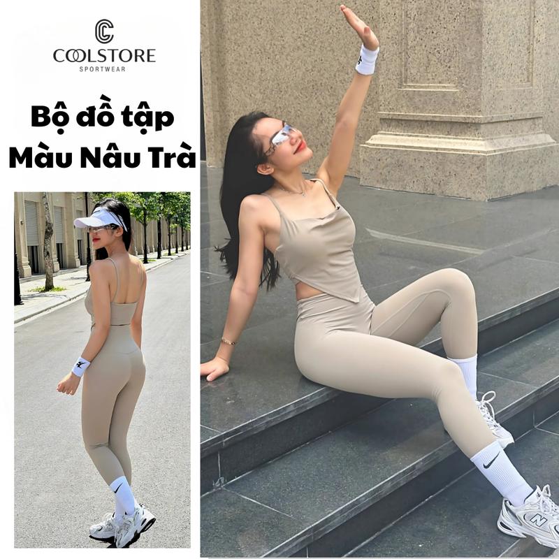 Set bộ tập Quần lulu bột mịn chống lộ + Áo yếm 2 lớp cách điệu nhiều màu ảnh thật tập gym yoga thể thao