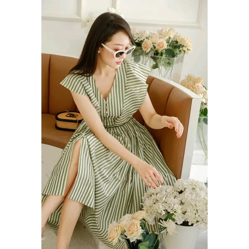 TM 14011 Dress Midi Marilyn Striped Ruffle 6