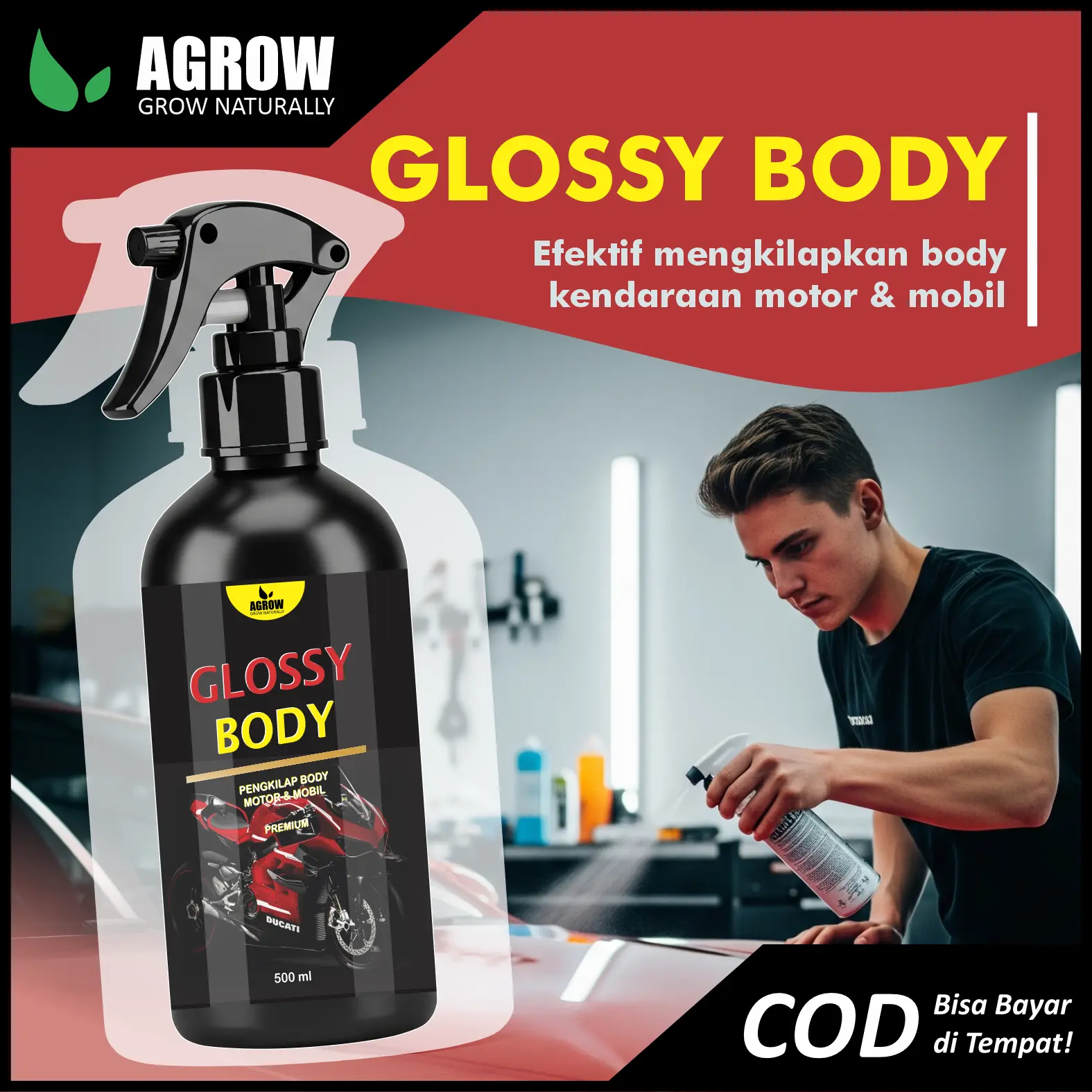 Pengkilap Body Glossy Body Polish Motor Mobil Semi Coating Nano Ceramic Wax Spray Sealant Guard Pelindung Cat Pengkilat 500 ML