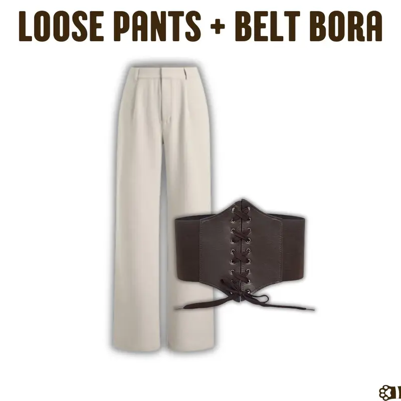 Bora Outfit Vintage Cantik [Kemeja putih Crop Katun , Celana ivory, dan Belt coklat] One set OOTD Yearbook - PS46 7