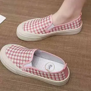 ORION.ID  SEPATU 2206 Wanita Terbaru Slip on Motif Kotak-Kotak Trendy - Woman Shoes Import Flat Comfort and Ballerina Women shoes Merah Karet