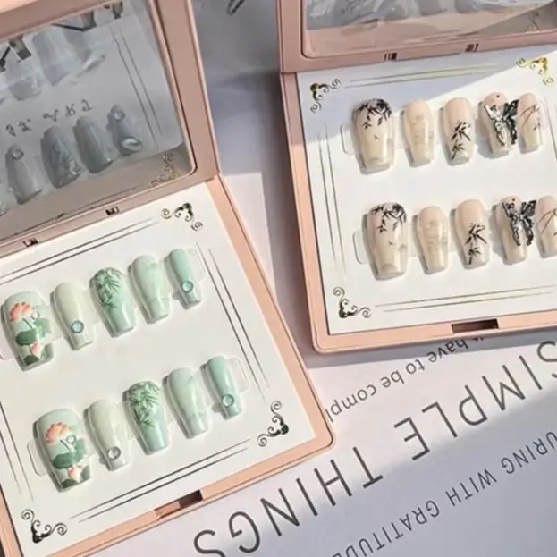 HARAJUKU kuku palsu 3d motif timbul AESTHETIC NAIL ART free kotak penyimpanan kuku