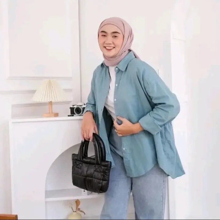 Kemeja Linen Olivia Kemeja Basic Oversize Atasan Wanita Katun Panjang