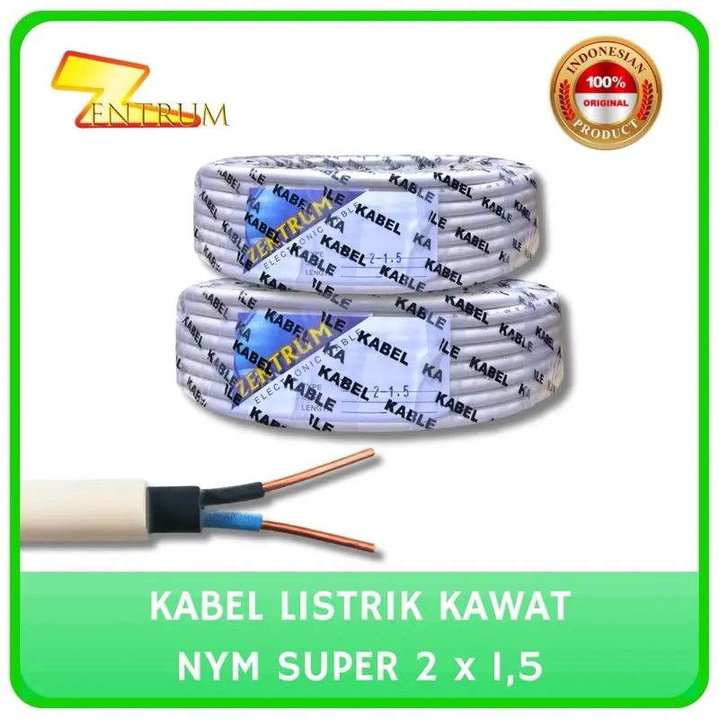 KABEL LISTRIK KAWAT NYM SUPER 2 x 1.5 (50 Meter)