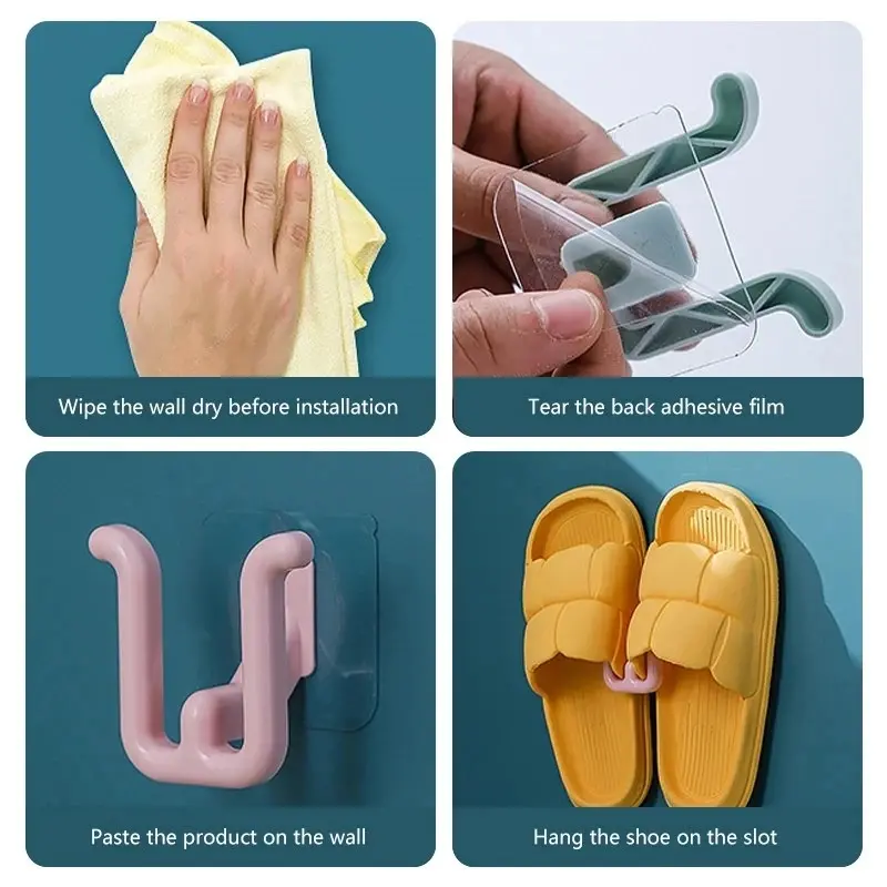 Gantungan Sandal Tempel Dinding Wall Mounted Slippers Hanger Hook Rak Kait Sepatu Sendal Kamar Mandi Holder Cantelan Dua Slot Tempat Penyimpanan Serbaguna Tanpa Paku 3
