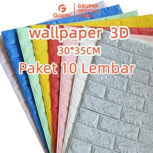 Gruper- paket 10 pcs Wallpaper Stiker Dinding 3D Foam Timbul Tahan Air Realistis 30x35 cm/3mm