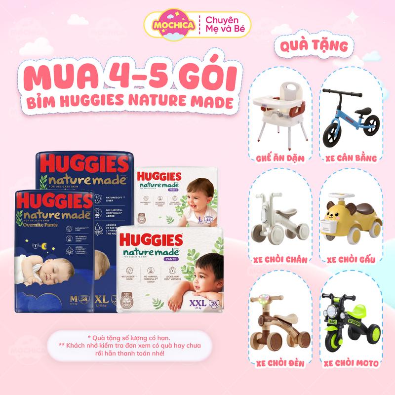 Tã Dán/Quần Huggies Nature Made Size NB60/S82/M64/L54/XL44 - M58/L44/XL38/XXL26 miếng