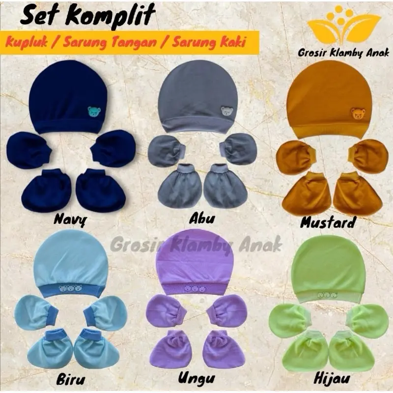 SET KOMPLIT - KUPLUK BAYI SARUNG TANGAN SARUNG KAKI BAYI BARU LAHIR NEWBORN TOPI SARTAKI BAHAN KATUN ADEM LEMBUT HALUS Popok