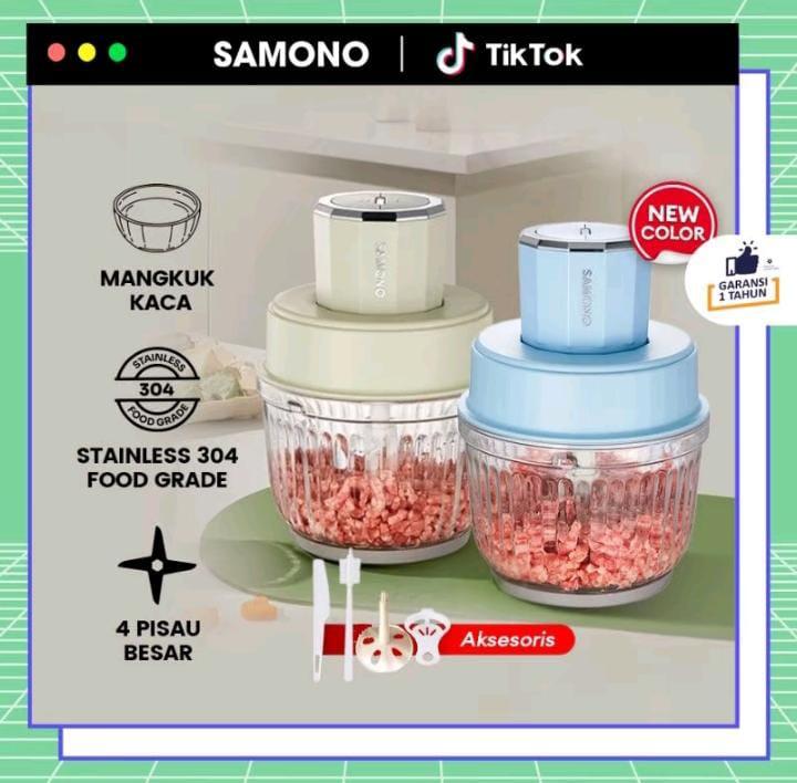(EKSKLUSIF ISCHA INDY) SAMONO 2.5 Liter Food Chopper Multifungsi Penggiling Daging Penghalus Makanan dan Bumbu Garansi 1 Tahun Warna Blue (SW-CG350) 0