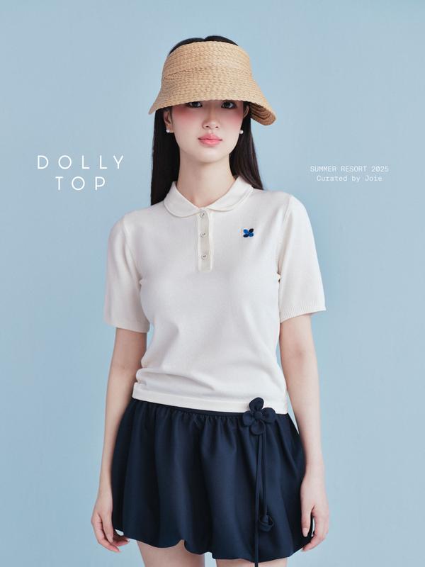 JOIE DES ROSES - Áo polo cổ sen thêu hoa DOLLY TOP