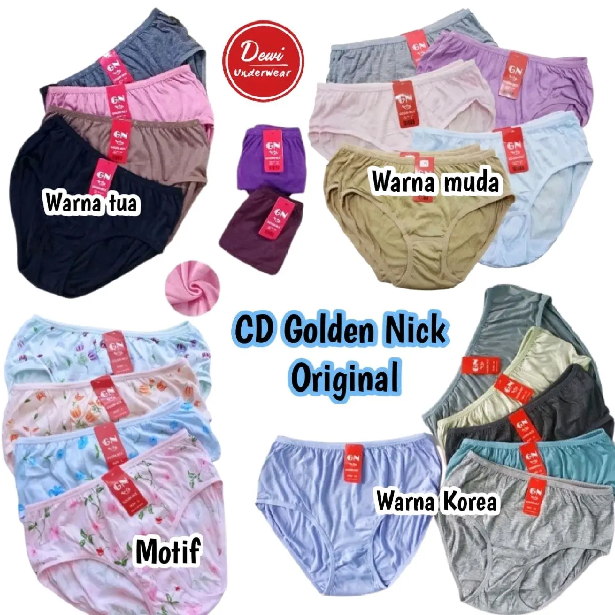 6 pcs CD Golden Nick Polos & Motif | Celana Dalam Wanita GN | CD Wanita Katun Lusinan | 937 939 931 | Nyaman Dewasa Cewek Boxer