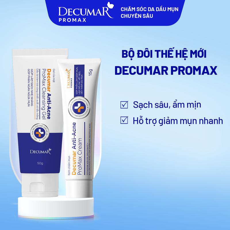 Bộ kem hỗ trợ giảm mụn thế hệ mới kem mụn Decumar Promax & gel rửa mặt Decumar Promax DPM01 DPG02