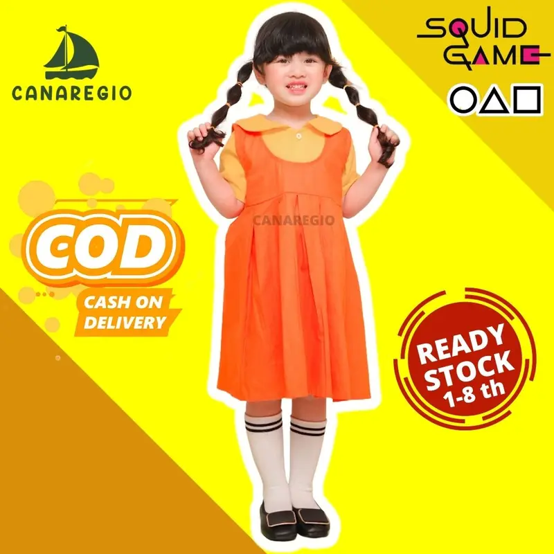 Kostum Boneka Squid Game / Baju Viral / Kostum Photoshoot Anak / Kostum Baju Dress Viral / Kostum boneka Squid Game anak perempuan / Younghee Dress / Kostum Bayi / Squid Game 3