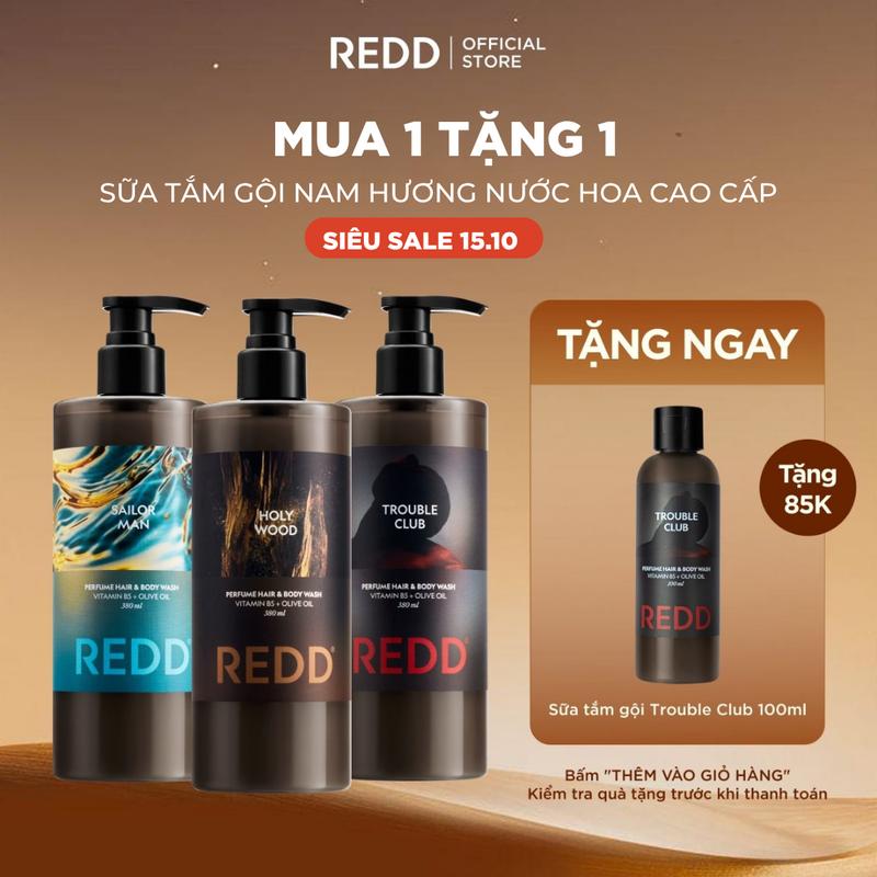 Sữa tắm gội nam 2in1 REDD hương nước hoa nam tính làm sạch giữ độ ẩm cho da và dưỡng tóc mềm mượt